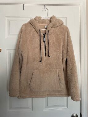 Victoria Secret PINK Size Small Cozy Tan Sherpa Teddy Plush Hooded Pullover